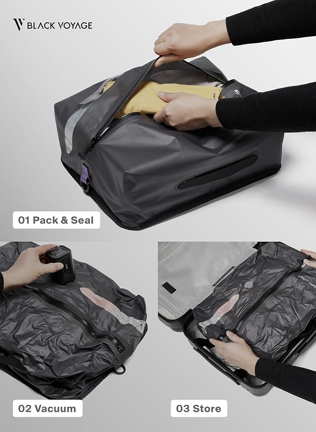 Black Voyage Reusable Vacuum Compression Travel Bag for Carry-On Suitcase and Backpack, Recycled IPX8 Waterproof Space Saver Vacpack (1-Pack, 18L - Pump Included) - Image 6