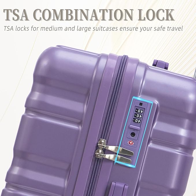 Hardshell Luggage Sets, Lightweight Stripes Suitcases with Spinner Wheels, Purple-181 - Image 5