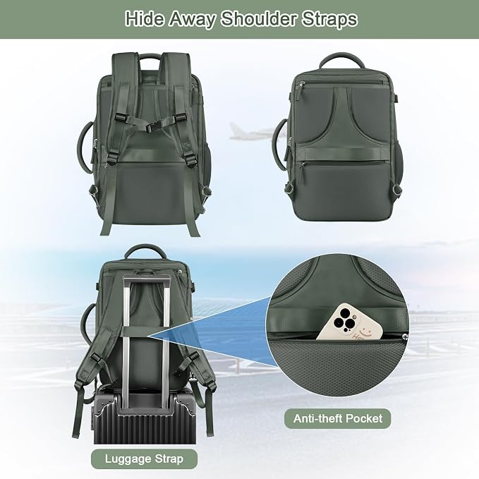 Sinaliy Large Expandable Travel Backpack for Men and Women, 17 Inch Laptop, Waterproof, Casual, College Bookbag, Backpack for Women, as Person Item Flight Approved | Waterproof Large Expandable College Bookbag, as Person Item Flight Approved with Anti ... - Image 4