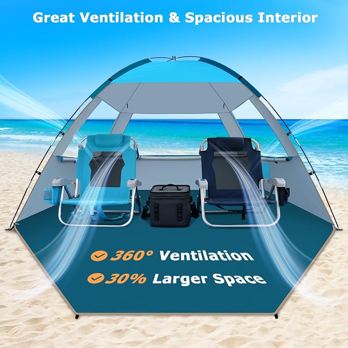 COMMOUDS Beach Tent Sun Shelter for 3/4/6/8 Person, UPF 50+ UV Protection Beach Shade Canopy Tent, Lightweight, Easy Set Up and Carry - Image 5