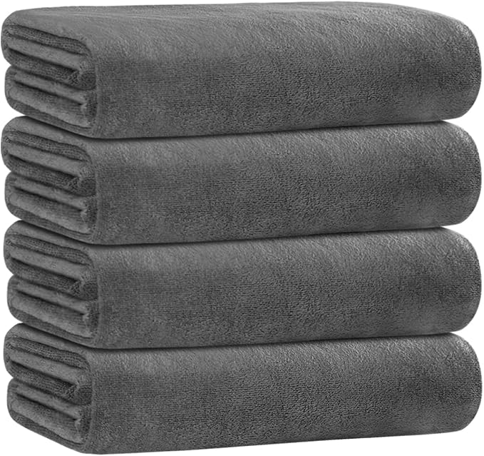 JML Bath Towels for Adult Body, Large Microfiber Bath Towels Set 4 Pack (30" x 60"), Lightweight & Soft Absorbent for Bathroom Spa Gym Yoga Salon Sauna, Grey by JML