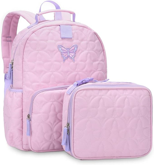 Chase Chic Toddler Backpack for Girls, Puffer Cute Lightweight Preschool Backpack with Lunch Box Set for Daycare Travel Kids Age 3-6,Pink Butterfly by ChaseChic