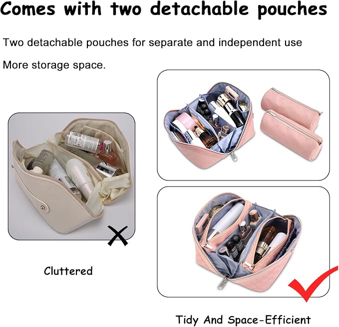 BOYATU Travel Makeup Bags for Women: Sweet Pink Checkered Large Capacity Cosmetic Bag - You Deserve a Little Sweetness Every Day - 3 Pcs Toiletry Organizer Holds 10-20 Full-Size 50-100ML Bottles - Image 2