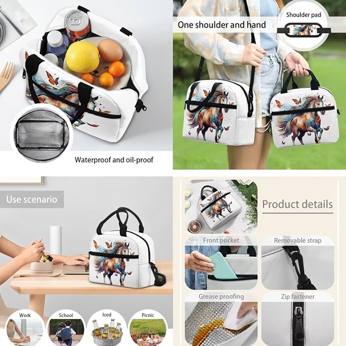 POLERO Butterfly Horse Backpacks Teen Girl Backpack Set 4Pcs Middle School Elementary Bookbags with Lunch Box Pencil Case Water Bottle Sling Bag - Image 5