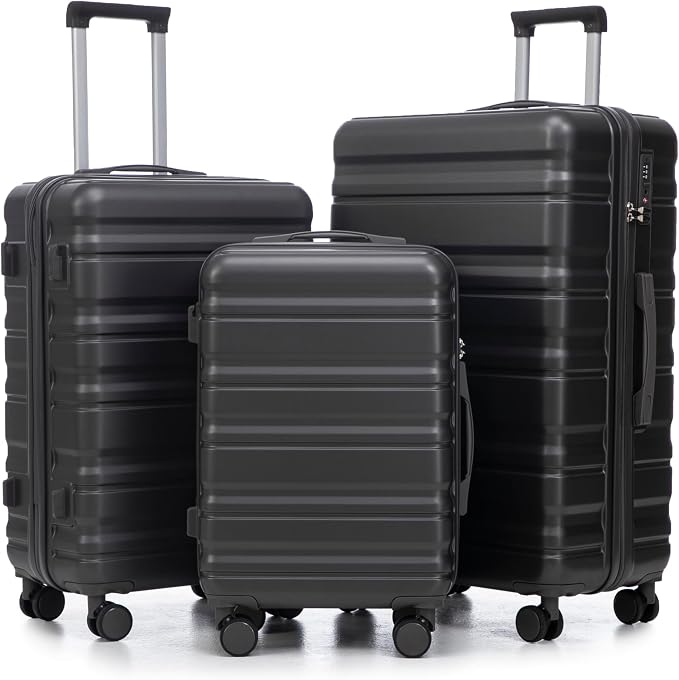 3-Piece Luggage Set 20/24/28'' Hard-shell with 360° Spinner Wheels & Combination Lock, Lightweight ABS Material for Travelling, Dark Gray by LUCCALILY