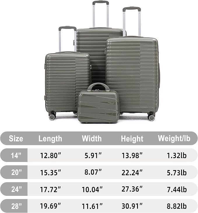 Hardshell Luggage Sets, Lightweight Stripes Suitcases with Spinner Wheels, Green-PP - Image 7