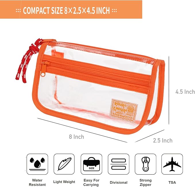 Rough Enough Clear Pencil Pouch Set Small Regular Sizes With YKK Zipper For All Ages Office Stationary Art Supplies Organizer - Image 7