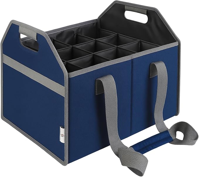 12 Bottle Wine Carrier Bag Collapsible Reusable with Strap for Liquor Champagne Beer Glasses Storage Shopping Travel (Navy Blue) by TheBarsentials