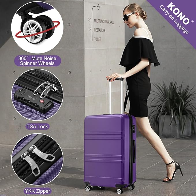 Kono 28 Inch Luggage Expandable Suitcase with Spinner Wheels TSA Lock | Lightweight PC+ABS Hardside Large Checked Luggage Durable Rolling Suitcase Purple - Image 4