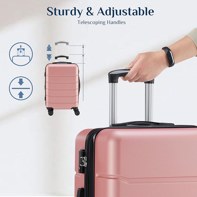 OLIXIS 3-Piece Luggage Set, Carry On Suitcases with Spinner Wheels, Expandable Travel Luggage with TSA Approved Lock & ABS Hard Shell, Pink, 20/24/28 Inch - Image 6