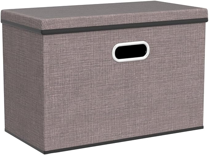 PRANDOM Large Collapsible Storage Bins with Lids [3-Pack] Linen/Cotton Blend Foldable Storage Boxes Organizer Containers Baskets Cube with Cover for Home Bedroom Closet Office Nursery(17.7x11.8x11.8) - Image 3