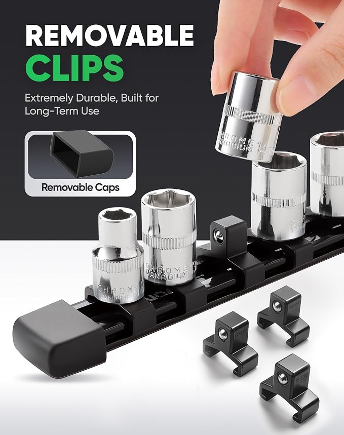ALOANES 30PC Socket Organizer, Socket Rails Fit 1/2", 1/4" and 3/8" Drive | Heavy Duty ABS Socket Holders Hold 430 Sockets for Mechanics Toolbox Drawer Bags(Black) - Image 4