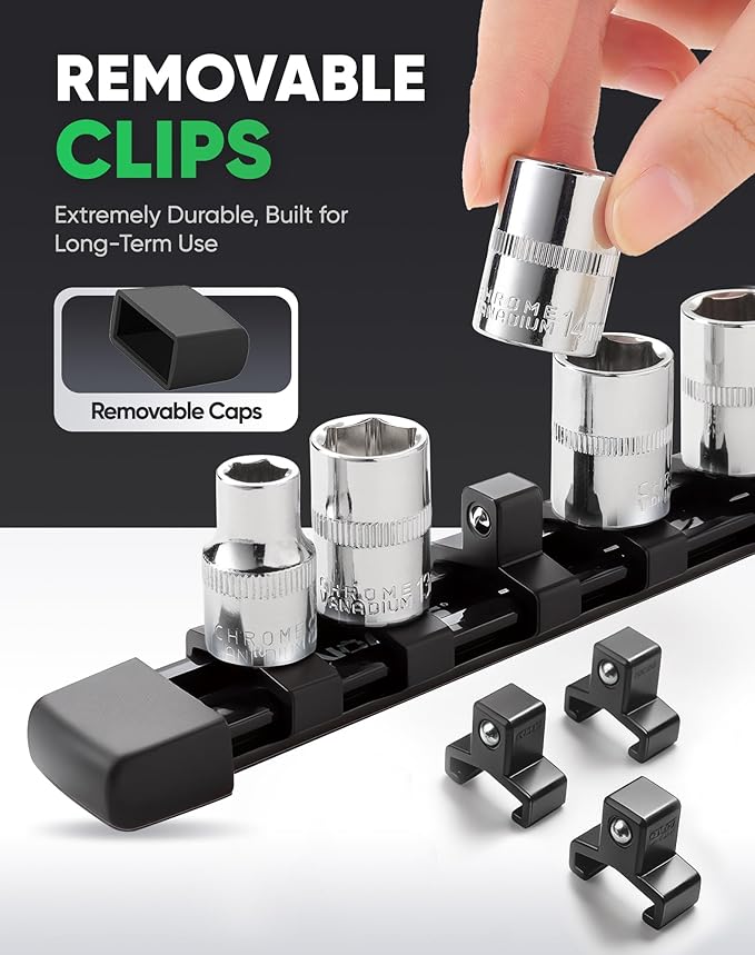 ALOANES 3PC ABS Socket Organizer, Socket Rails Fit 1/4 inch Drive | Portable Heavy Duty Socket Holders Hold up 48 Sockets for Toolbox Drawer Bags(Black) - Image 4
