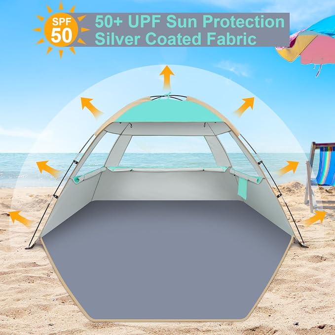 Gorich Beach Tent Sun Shelter for 3/4/6/8/10 Person with UPF 50＋ UV Protection, Lightweight & Easy Setup Beach Shade Canopy, Portable Beach Shade Tent Beach Cabana - Image 3