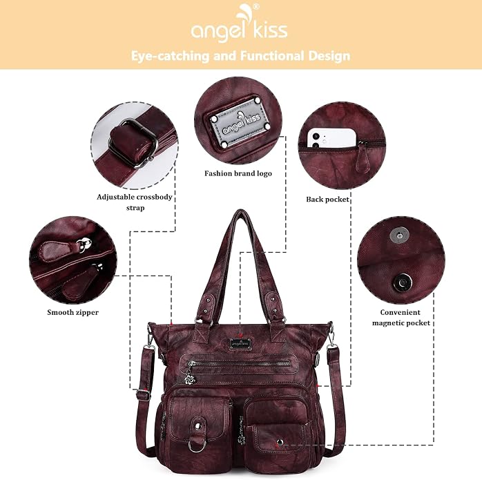 Angelkiss Purses Handbags for Women PU Tote Satchel Bags for Women Pockets Shoulder Bags… | PU - Image 7