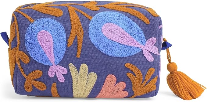 Huar Travel Makeup Bag- Large Capacity Cosmetic Bags for Women - Water Resistance Lining Portable Pouch & Open Toiletry Bag - Perfect Girls Makeup Organizer for Travel Essentials (Dark Blue) by Huar