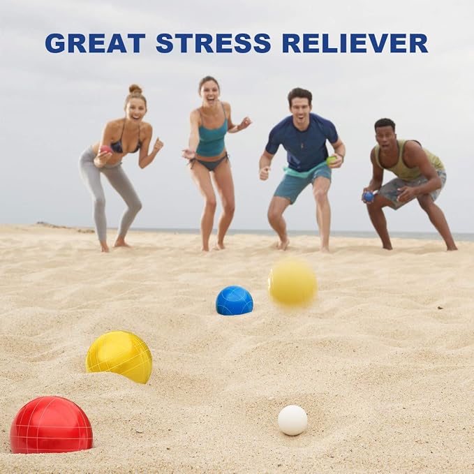 100mm Bocce Ball Set Regulation Size and Weight with 8 Resin Bochie Balls, Pallino, Carrying Bag, Measuring Rope, Gift for Family Backyard Lawn Yard Beach Bocci Games (Multi Colors, 2-8 Players) - Image 5