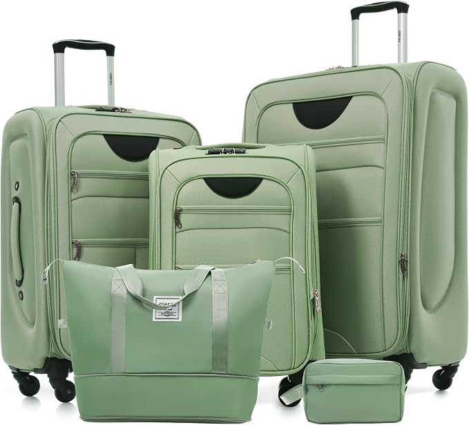 Merax Softside Luggage Set 3 Piece Suitcase with Duffel Bag Spinner Wheels | Lightweight Expandable Travel Luggage 22" 26" 30",Light Green by Merax