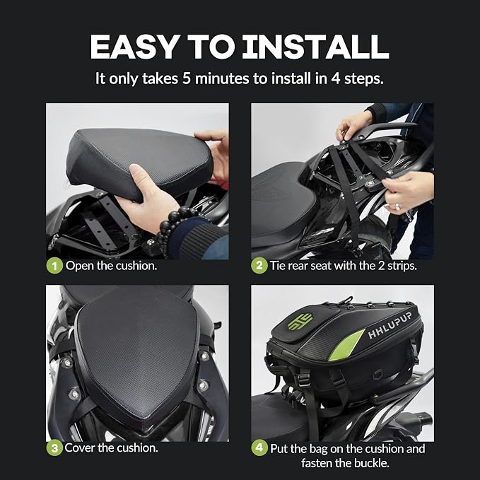 Motorcycle Tail Bag with Password Lock 25L- 38L Convertible Helmet Backpack, Waterproof Luggage Bags for Dirt Bike and Road Trip Riders Green - Image 8