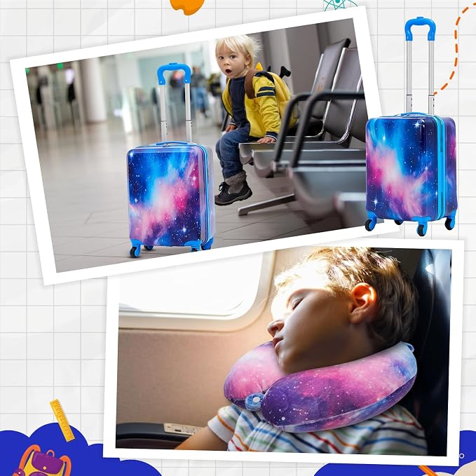 Redbaker 6 Pcs Kids Luggage Set, 17 Inch Rolling Suitcase with Backpack Lunch Bag Neck Pillow, Starry Sky Travel Set for Summer Vacation Sleepover Back to School Gift - Image 6