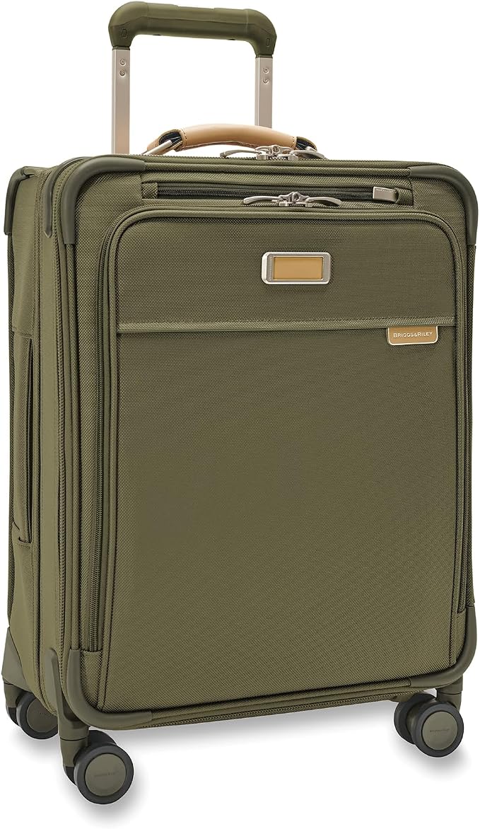 Briggs & Riley 21" Global Carry On Expandable Spinner - Luggage for International Travel, Suitcases with Wheels, Softside Rolling Bag for Men & Women, Self-Repairing Zipper- Baseline Collection, Olive by Unknown