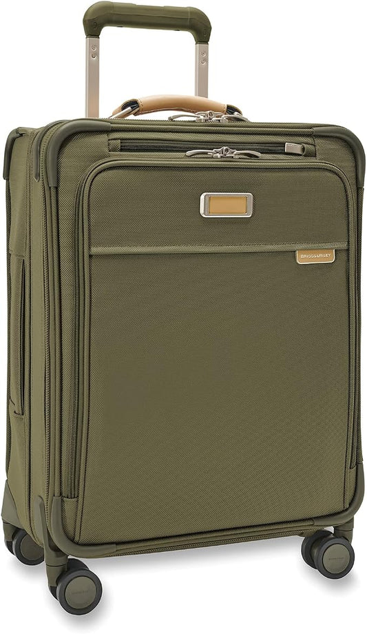 Briggs & Riley 21" Global Carry On Expandable Spinner - Luggage for International Travel, Suitcases with Wheels, Softside Rolling Bag for Men & Women, Self-Repairing Zipper- Baseline Collection, Olive by Unknown
