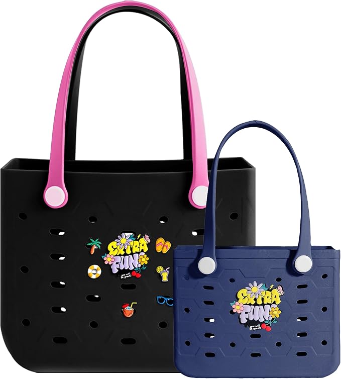 2-Pack Beach Bags Medium & Small,Waterproof Sandproof Rubber Tote Set for Women Men, Vacation Pool Boat Essentials - Image 5