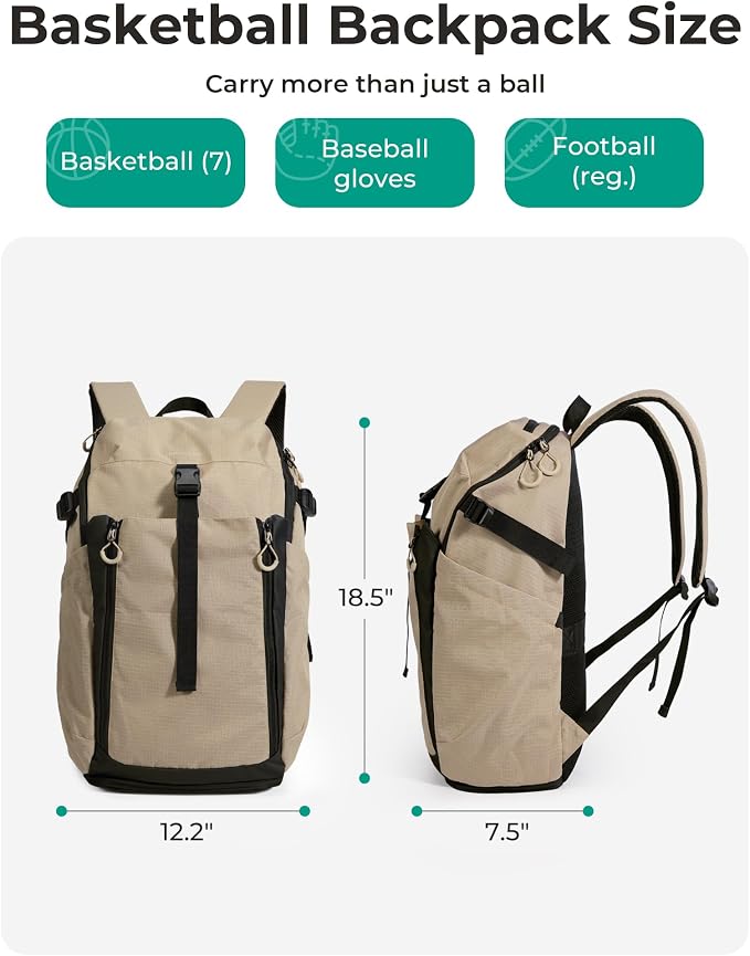 BAGSMART Gym Backpack for Men with Shoe Compartment for Multi-Sport | Water-Resistant Multi-Sport Gym Storage, Expandable Pocket Fits Basketball, Football, Shoe Compartment Separates Swim Gear - Image 4