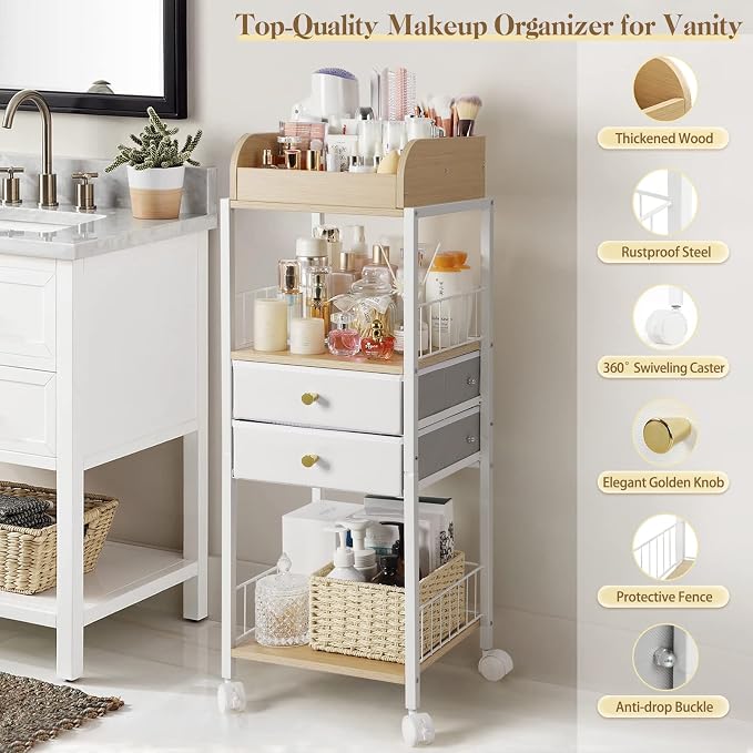 Makeup Organizer, Floor Skincare Organizers, Make Up Organizers and Storage with Drawers, Vanity Organizer Cosmetics Display Cases Holder for Skin Care Nail Polish Perfume Makeup brush Hair Tool - Image 5
