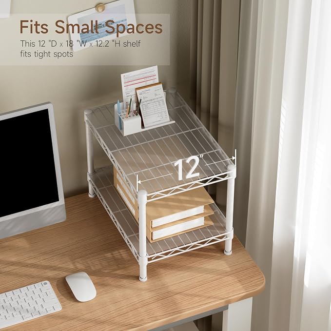 Golpart Small 2 Tier Shelves Storage Wire Shelving Unit Metal Shelf Adjustable Organizers Storage Shelving with Wheels for Bathroom Laundry Room Kitchen Pantry11.7”D x 17.7”W x 12.2”H White - Image 6