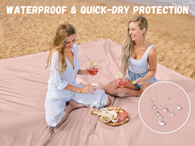 AlphaBeing Beach Blanket Waterproof Sandproof, Extra Large Beach Mat for 1–8 Adults, Oversized Picnic Blanket with 4 Stakes & Storage Bag, Essential Beach Gear for Travel - Image 3