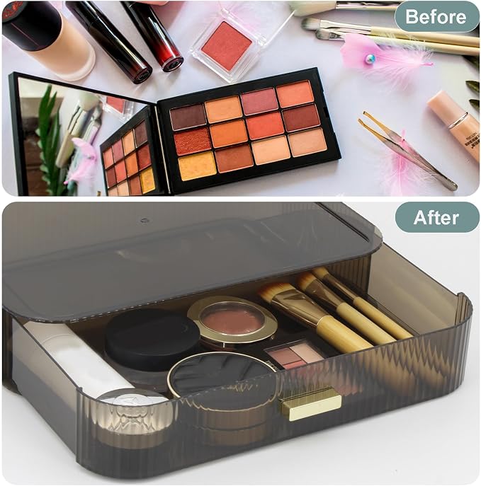 Makeup Organizer Drawers Stackable, Bathroom Vanity Organizers and Storage, Great for Cosmetics, skincare, Lipsticks, Nail Care (Black,1 Drawer) - Image 3