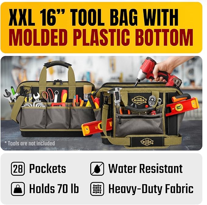 Ryker 16’’ Heavy Duty Tool Bag. Tool Box Organizer for Electrician & Plumber - Image 2