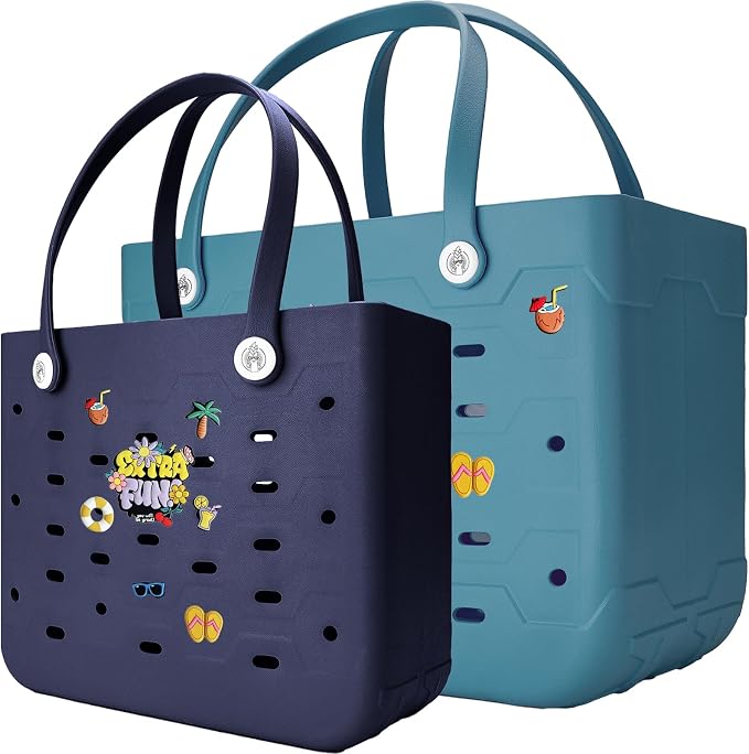 2-Pack Large Beach Bags XL & M Waterproof Tote, Sandproof, Washable- Essentials: Pool, Boat, Sports, Groceries by Unknown