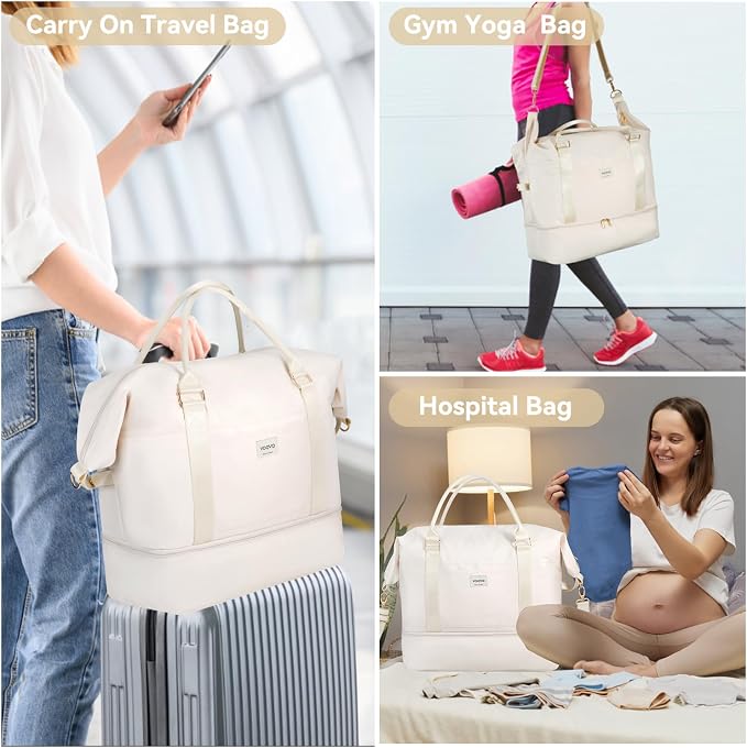 Voova Weekender Bags for Women, Large Travel Duffle Bag for Personal Item Travel with Shoes Compartment, Carry On Overnight Bag with Toiletry Bags 4 Pack Set for Men, Gym, Hospital, Yoga (Beige) - Image 6