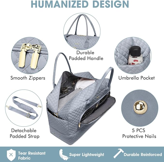Large Women Travel Duffle Bag, Weekender Bags for Women with Shoe Compartment, Carry on Overnight Bag with Toiletry Bag, Gym Duffel Bag with Wet Pocket, Hospital Bags for Labor and Delivery 3 PCS Set - Image 3