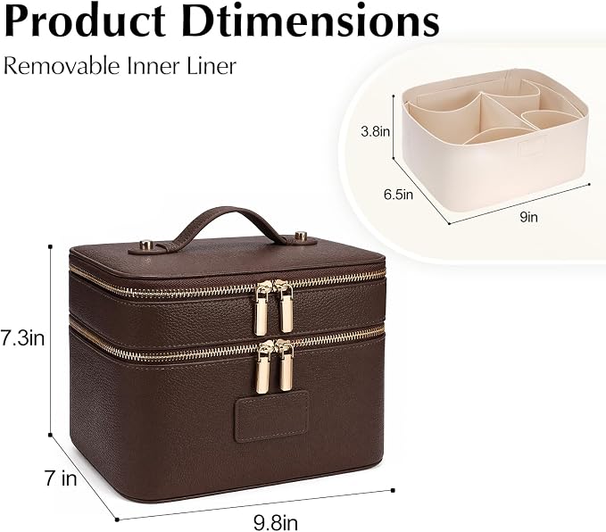 Makeup Case,Leather Double Layer Makeup Bag Duo,Large Portable Travel Toiletry Case Cosmetic Organizer for Women - Image 2