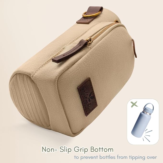 Water Bottle Holder with Strap & Pocket Fits 16 to 32 oz Bottles Crossbody Water Bottle Carrier for Women Canvas and Leather - Image 7
