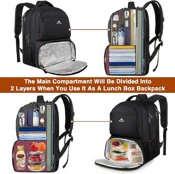 MATEIN Lunch Backpack for Men, 17 Inch Insulated Cooler Backpack with Lunch Compartment, Water Resistant Laptop Back Pack Computer Meal Prep Backpacks Mens Gifts Work Picnic College Travel - Image 4
