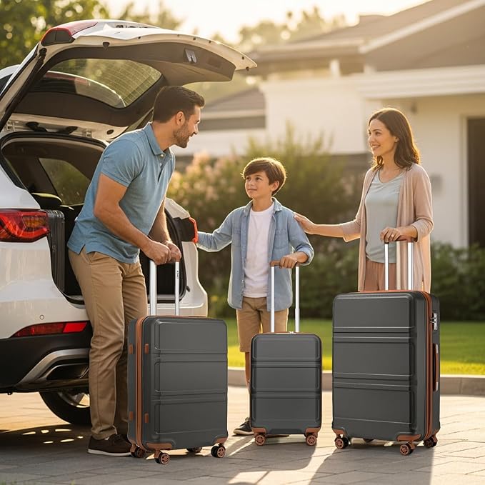 Kono Suitcase Set 3 Piece Luggage Set Expandable with Spinner Wheels | Lightweight PC+ABS Carry On Hardside Luggage with TSA Lock (Apricot Grey, 6 piece set) - Image 8