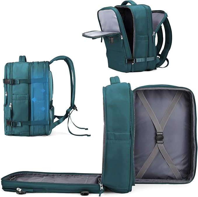 coowoz Large Travel Backpack For Women Men, Carry On Backpack,Hiking Backpack Waterproof Outdoor Sports Rucksack Casual Daypack Expandable Heavy Duty Extra large Backpack Peacock Blue by coowoz