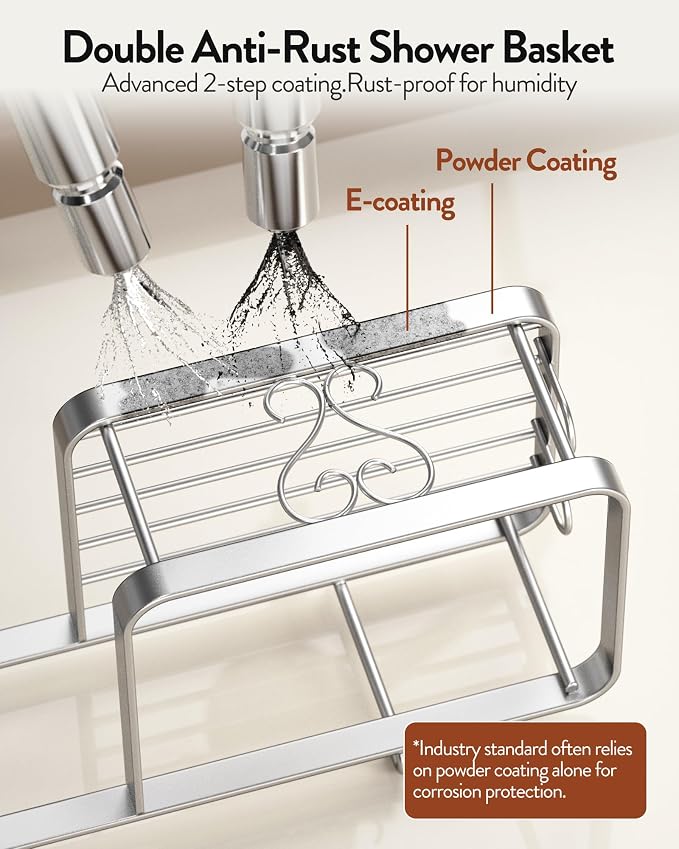 Orimade Adjustable Hanging Shower Caddy for Handheld Shower Heads, Rustproof Bathroom Shelf Organizer Over Showerhead Storage Rack with 8 Hooks, Easy-Clean Removable Baskets & Triple Anti-Slip, Silver - Image 8