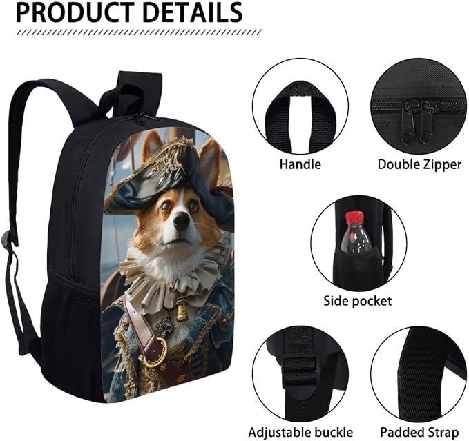 17 Inch Animal Print School Backpack And Lunch Box Set for Kids Lightweight Funny Corgi Backpack for Boys Girls Sturdy School Bag with Insulated Lunchbox Pencil Case Student Bookbag - Image 4