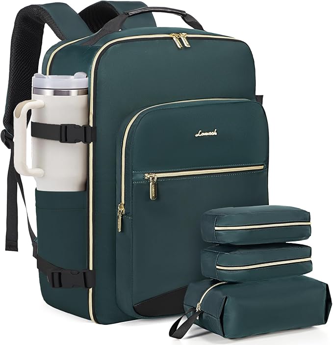 LOVEVOOK 40L Large Travel Backpack for Women Men, 17 Inch Carry on Backpack for Traveling on Airplane, Personal Item Travel Bag Airline Approved, Business Causal Weekender Backpack, Green-Black by LOVEVOOK