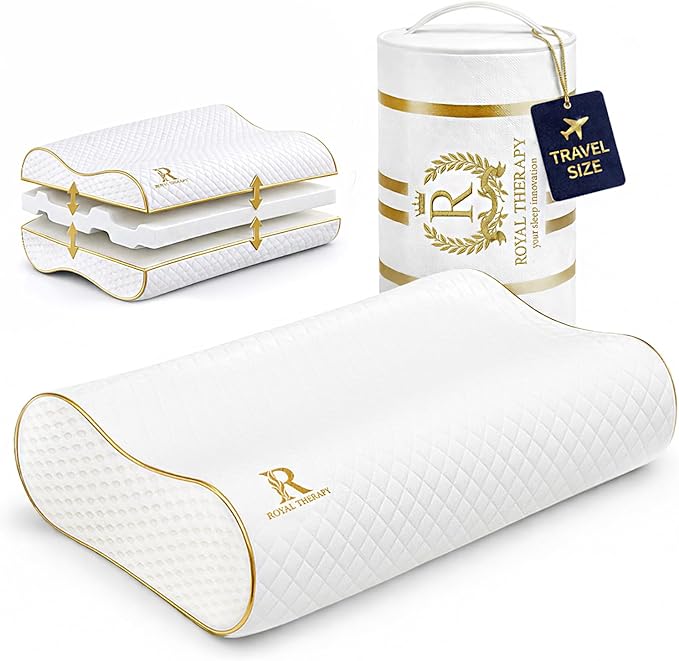 Royal Therapy Travel Memory Foam Pillow, Neck Pillow Bamboo Adjustable Side Sleeper Pillow (Travel 18 x 12 x 5) by ROYALTHERAPY