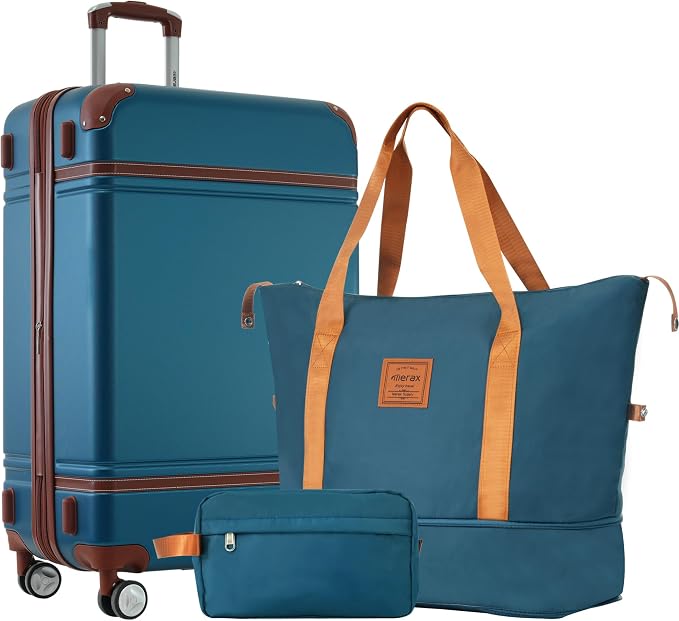Merax 24 Inch Checked Luggage, Expandable Suitcase with Spinner Wheels, Hard Shell Vintage Luggage Set with TSA Lock(Blue) by Merax