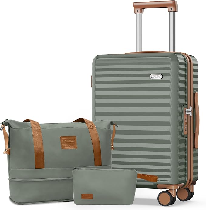 SHOWKOO Suitcase Hardside Expandable Luggage Set, Suitcase with Double Spinner Wheels TSA Lock 3 Piece Set Green (DB/TB/28in) by SHOWKOO