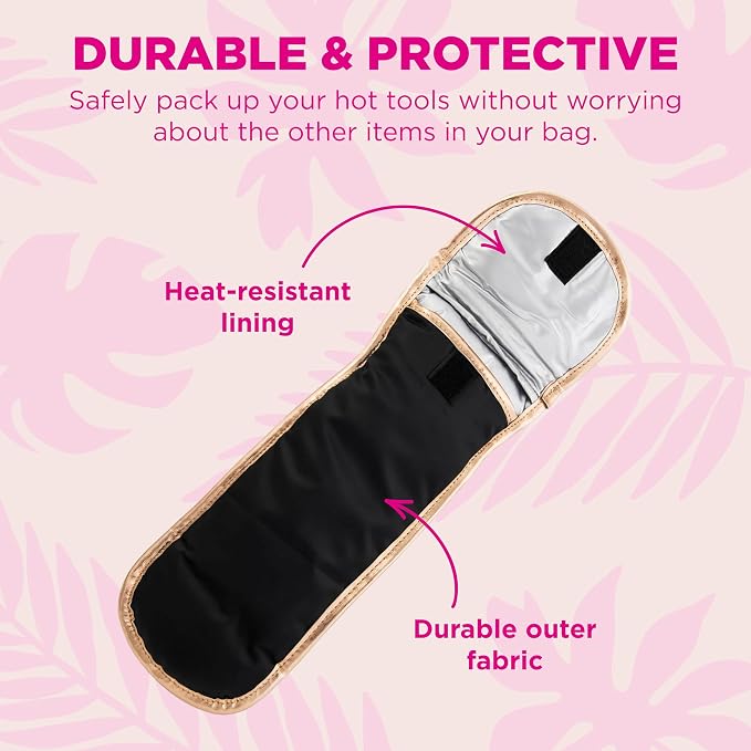 Miamica “Good Hair Day” Heat-Resistant Hair Tool Bag with Secure Closure, Black/Rose Gold, 5.5” x 13” x .5” – Store Flat Iron, Curling Iron, & More When Traveling - Image 3