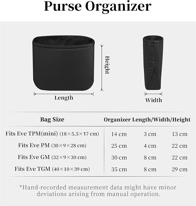 Purse Organizer Insert for Luxury Bag - Satin & Lightweight Fabric with Inside Pockets, Portable for Commute, Travel, Shopping, and Evening, Multicolor Options, Fits Evelyne 40 TGM(Black, TGM) - Image 9