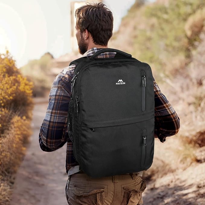 MATEIN Travel Laptop Backpack, Flight Approved Carry on Backpack, Black | Shoe Compartment, Large Personal Item Bag, Fits 15.6 Inch Laptop, Water Resistant, Overnight Luggage Bag, Weekender Bag - Image 8